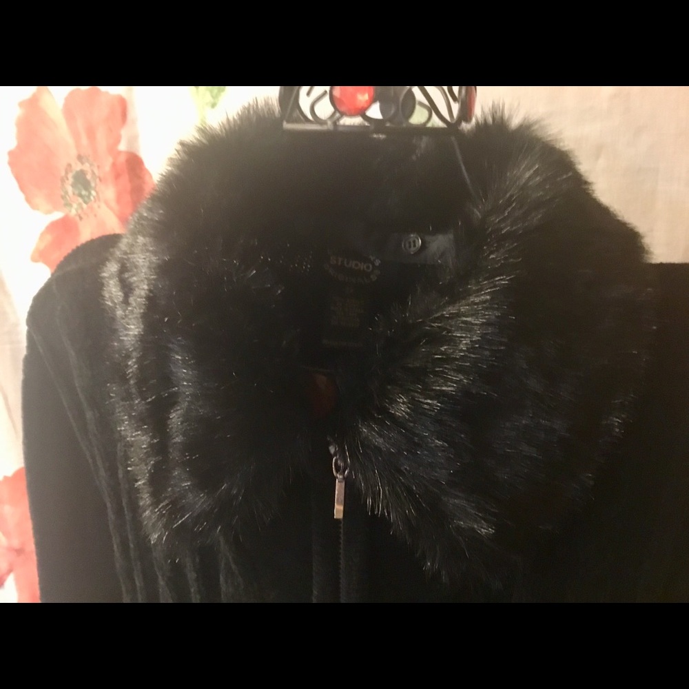 REDUCED! Beautiful Black Cardigan/Faux Fur Collar